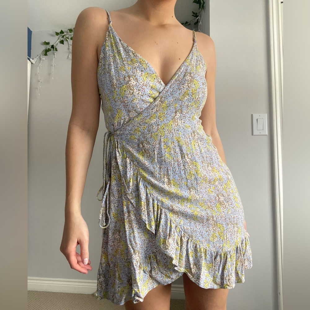 Free People Intimately Green Floral Wrap Slip Dress